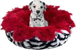 Bessie + Barnie Ultra Plush Luxury Shag Deluxe Lily Pod Reversible Pillow Cat & Dog Bed, Lipstick/ Zebra