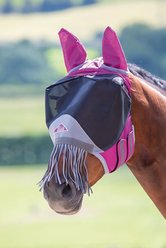 Shires Equestrian Products Deluxe Horse Fly Mask with Ear & Nose Fringe, Burgundy, Pony