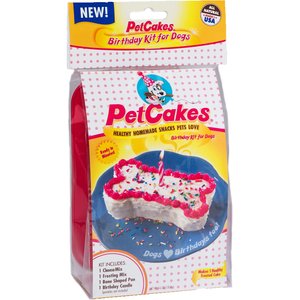 PetCakes Cheese Flavor Microwaveable Birthday Cake Mix Kit with Bone Shaped Pan Dog Treats, 5.5-oz box