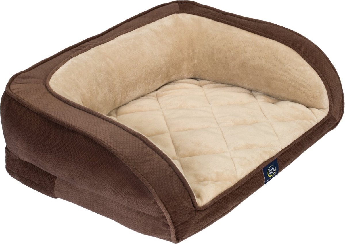 SERTA Quilted Orthopedic Bolster Dog Bed with Removable Cover, Mocha