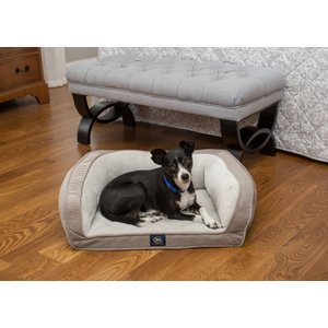 Serta Quilted Orthopedic Bolster Dog Bed with Removable Cover, Gray, Petite