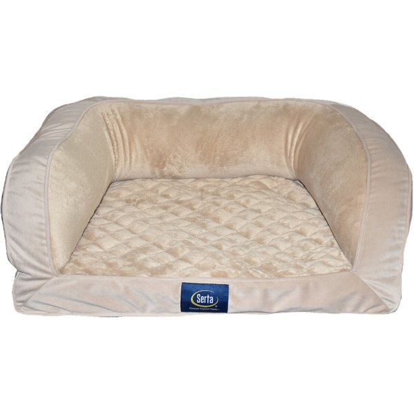 SERTA Quilted Orthopedic Bolster Dog Bed with Removable Cover, Tan