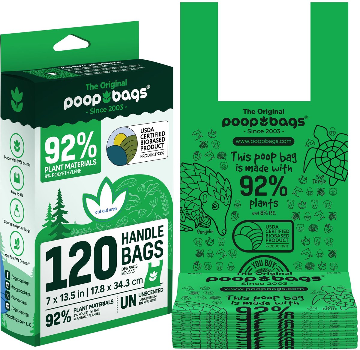 THE ORIGINAL POOP BAGS Handle Tie Compostable Dog Poop Bags, 120 count