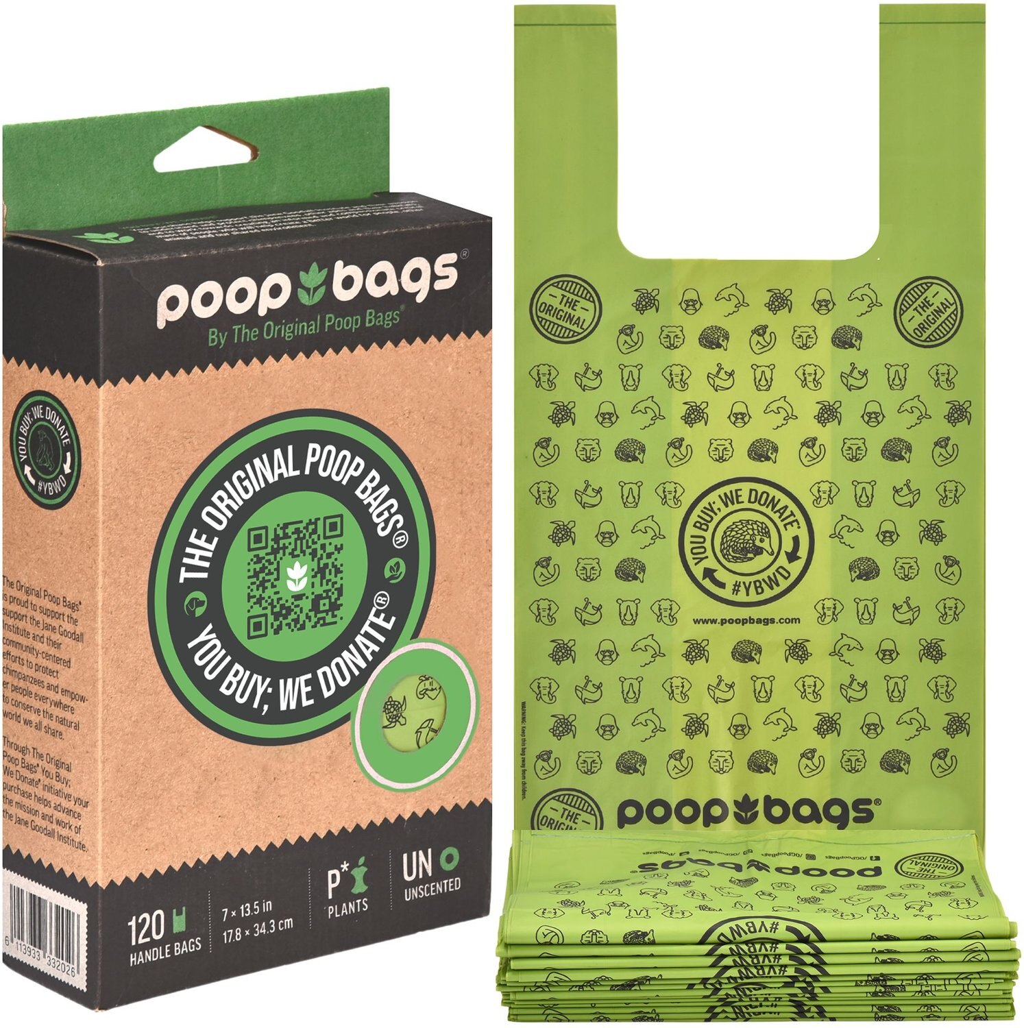 THE ORIGINAL POOP BAGS Handle Tie Compostable Dog Poop Bags, 120 count 