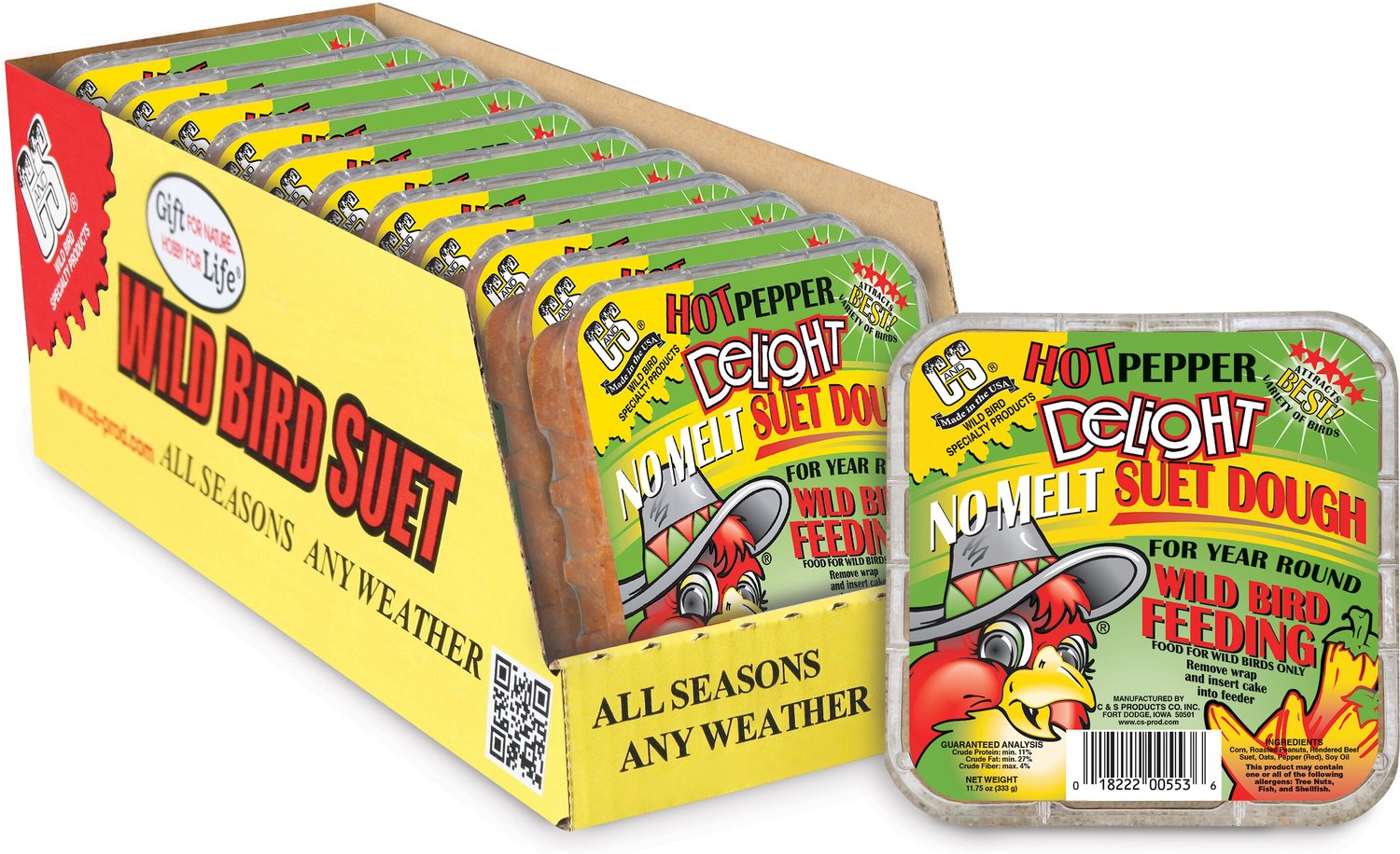 C&S Hot Pepper Delight No Melt Suet Dough Wild Bird Food, 11.75oz tray