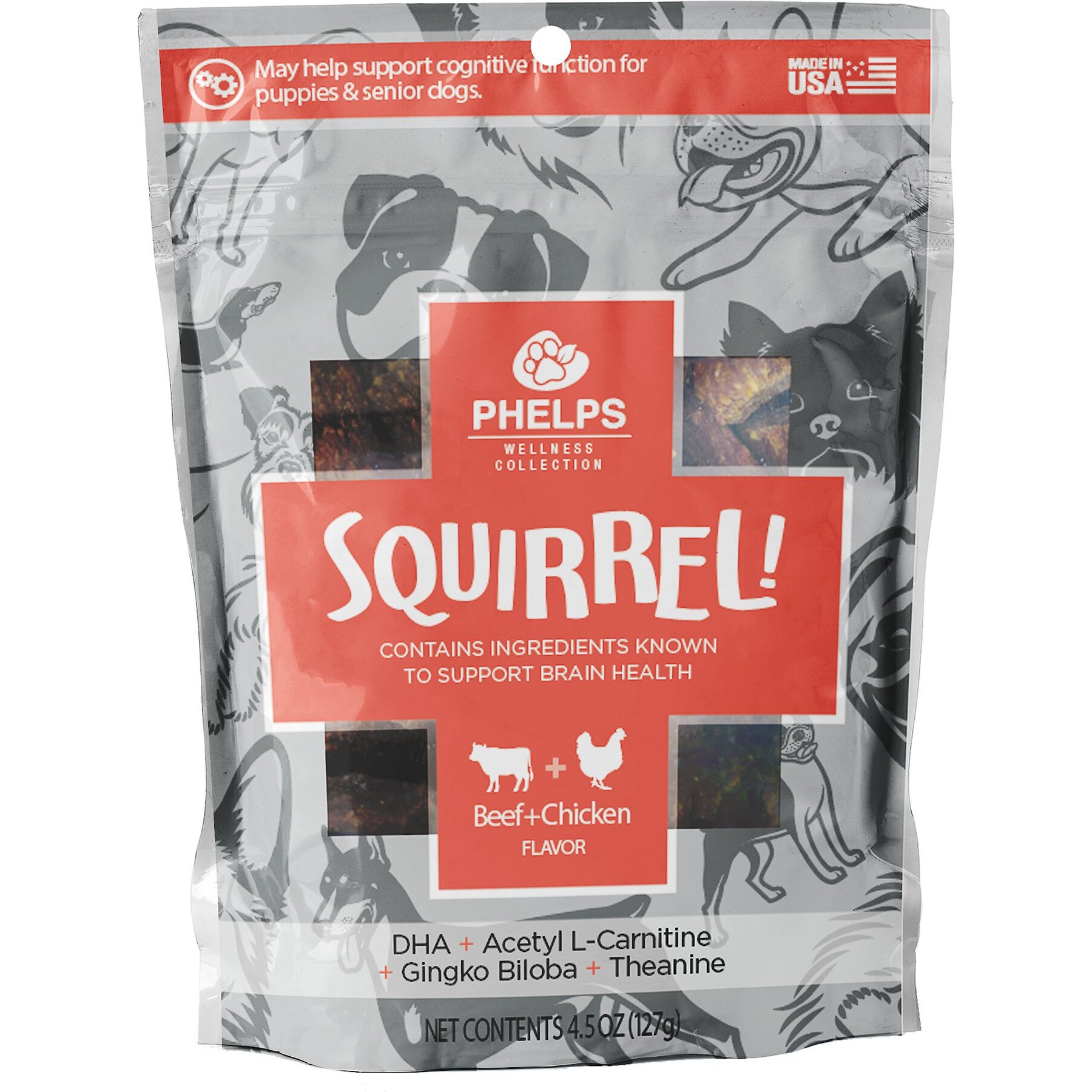 Phelps Wellness Collection Squirrel! Beef & Chicken Flavor Dog Treats, 4.5-oz bag