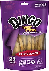 Dingo Twist Sticks Peanut Butter Dog Treats, 25 count