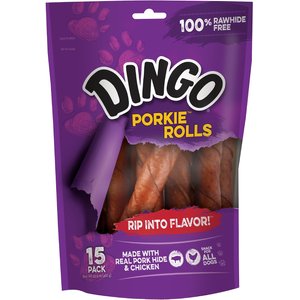 DINGO Porkie Rolls Dog Treats 15 count Chewy