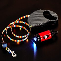 Vecelo Tangle-Free Retractable LED Dog Leash & Flashlight, 8.2-ft