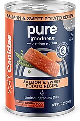 CANIDAE PURE All Stages Grain-Free Limited Ingredient Salmon & Sweet Potato Recipe Canned Dog Food, 13-oz can, case of 12