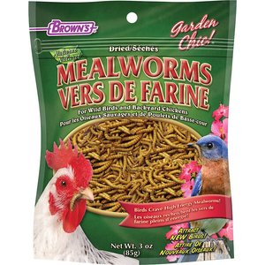 Brown's Garden Chic! Dried Mealworms for Wild Birds, 3-oz bag, case of 6