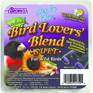 Brown's Garden Chic! Bird Lovers' Blend Suet Cake Wild Bird Food, 11-oz tray, case of 8