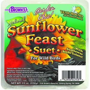 Brown's Garden Chic! Sunflower Feast Suet Cake Wild Bird Food, 11-oz tray, case of 8