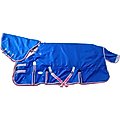 Derby Originals 1200D Ripstop Waterproof Nylon Horse Turnout Blanket & Hood, Navy Blue with Red/White Trim, 69-in