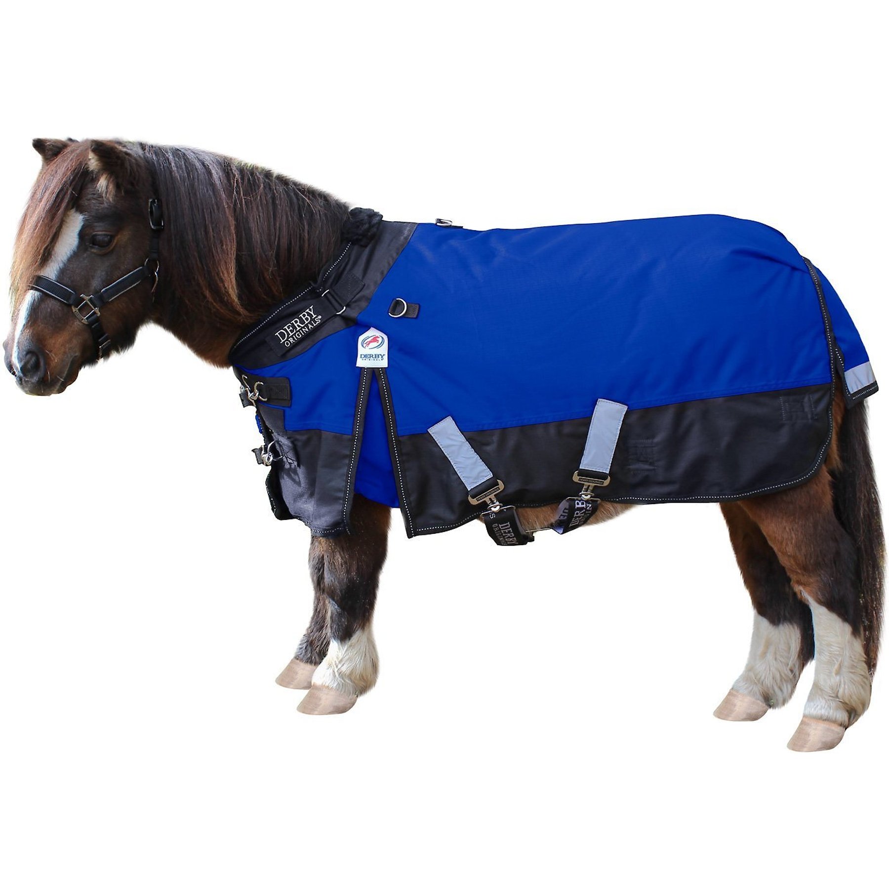 Derby Originals Classic Nordic-Tough 600D Ripstop Waterproof Winter Mediumweight Mini Horse & Pony Turnout Blanket, Royal Blue with Black Trim, 44-in