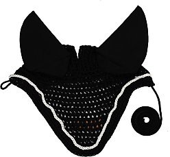 Derby Originals Paris Tack Comfort Show Crochet Pony Ear Net, Black with White Trim