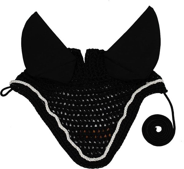 Derby Originals Paris Tack Comfort Show Crochet Pony Ear Net, Black with White Trim slide 1 of 2