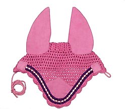 Derby Originals Paris Tack Premium Show Crochet Horse Fly Veil Bonnet with Crystal Brow & Soft Knit Ears, Pink, Pony