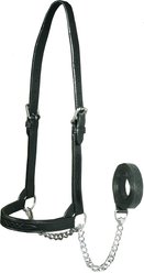 Derby Originals Premium Flat Fancy Stitch Leather Cattle Show Halter & Chain Lead, Black, Medium slide 1 of 3