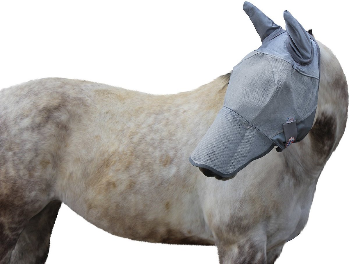 DERBY ORIGINALS Reflective Horse Fly Mask with Ear & Nose Cover, Grey, Full Horse
