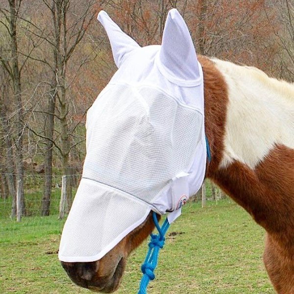 Temporarily Unavailable DERBY ORIGINALS Reflective Horse Fly Mask with Ear & Nose Cover, White