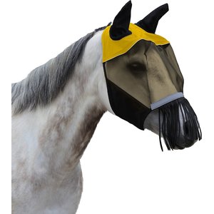 Derby Originals Reflective Horse Fly Mask with Ear & Nose Fringe, Safety Yellow, Cob/Arab