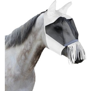 Derby Originals Reflective Horse Fly Mask w/ Ear & Nose Fringe, White, Mini Horse