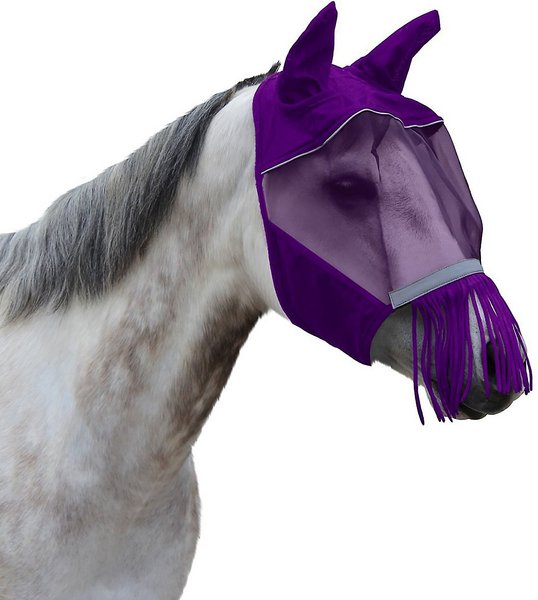 Derby Originals Reflective Horse Fly Mask with Ear & Nose Fringe, Purple, Pony slide 1 of 4