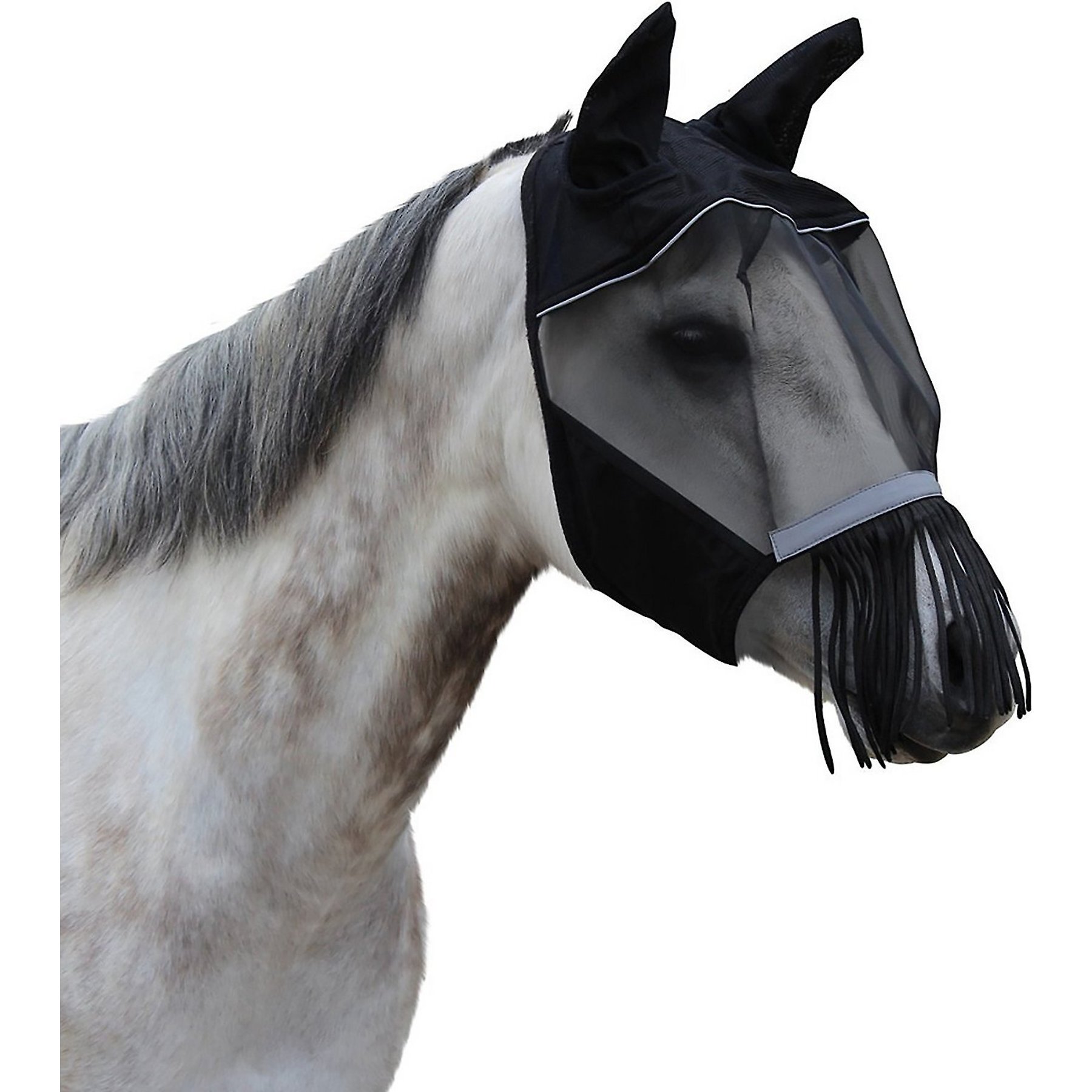 Derby Originals Reflective Horse Fly Mask with Ear & Nose Fringe, Black, Full Horse
