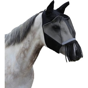 Derby Originals Reflective Horse Fly Mask w/ Ear & Nose Fringe, Black, Full Horse