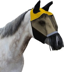 Derby Originals Reflective Horse Fly Mask with Ear & Nose Fringe, Safety Yellow, Full Horse