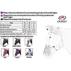 Derby Originals Reflective Horse Fly Mask with Ear & Nose Fringe, Safety Yellow, Full Horse