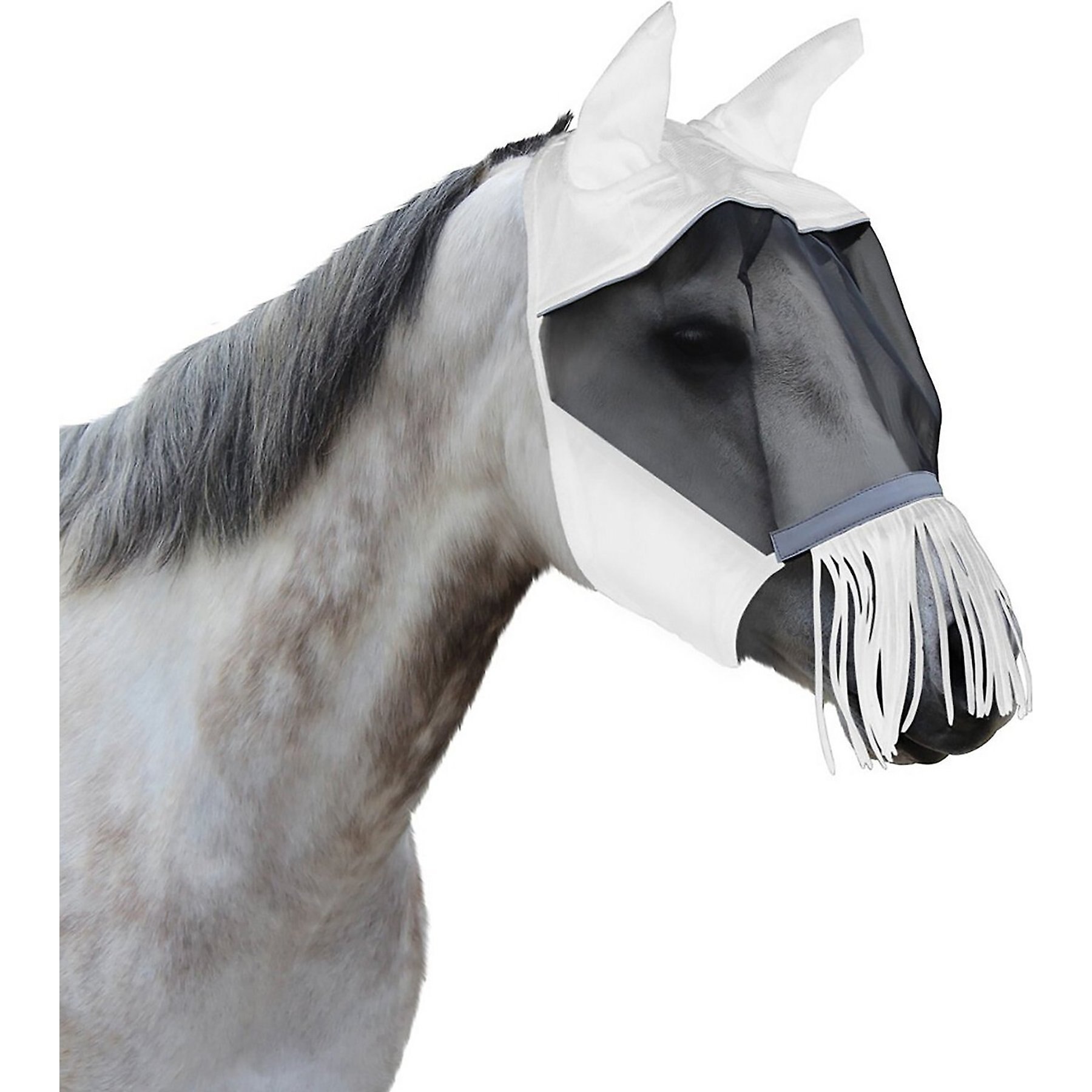 Derby Originals Reflective Horse Fly Mask with Ear & Nose Fringe, White, Pony