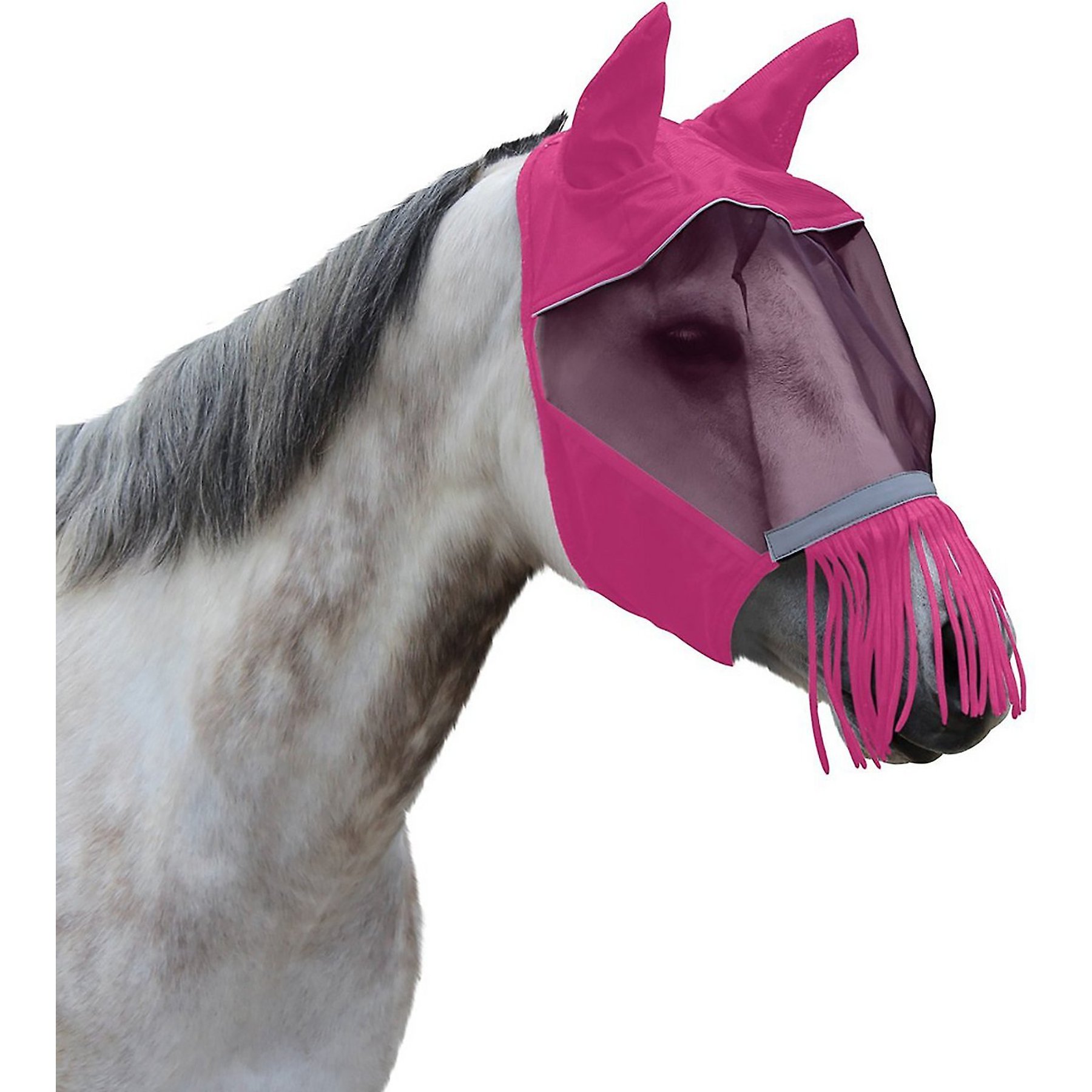 Derby Originals Reflective Horse Fly Mask with Ear & Nose Fringe, Hot Pink, Full Horse