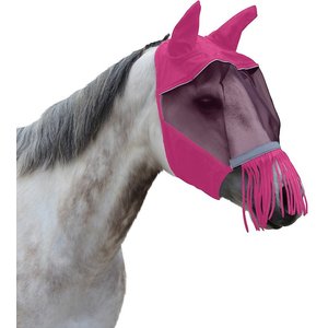 Derby Originals Reflective Horse Fly Mask w/ Ear & Nose Fringe, Hot Pink, Full Horse