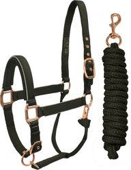 Derby Originals Rose Gold Breakaway Reflective Safety Horse Stable Halter & Lead, Midnight Black, Oversized/Warmblood