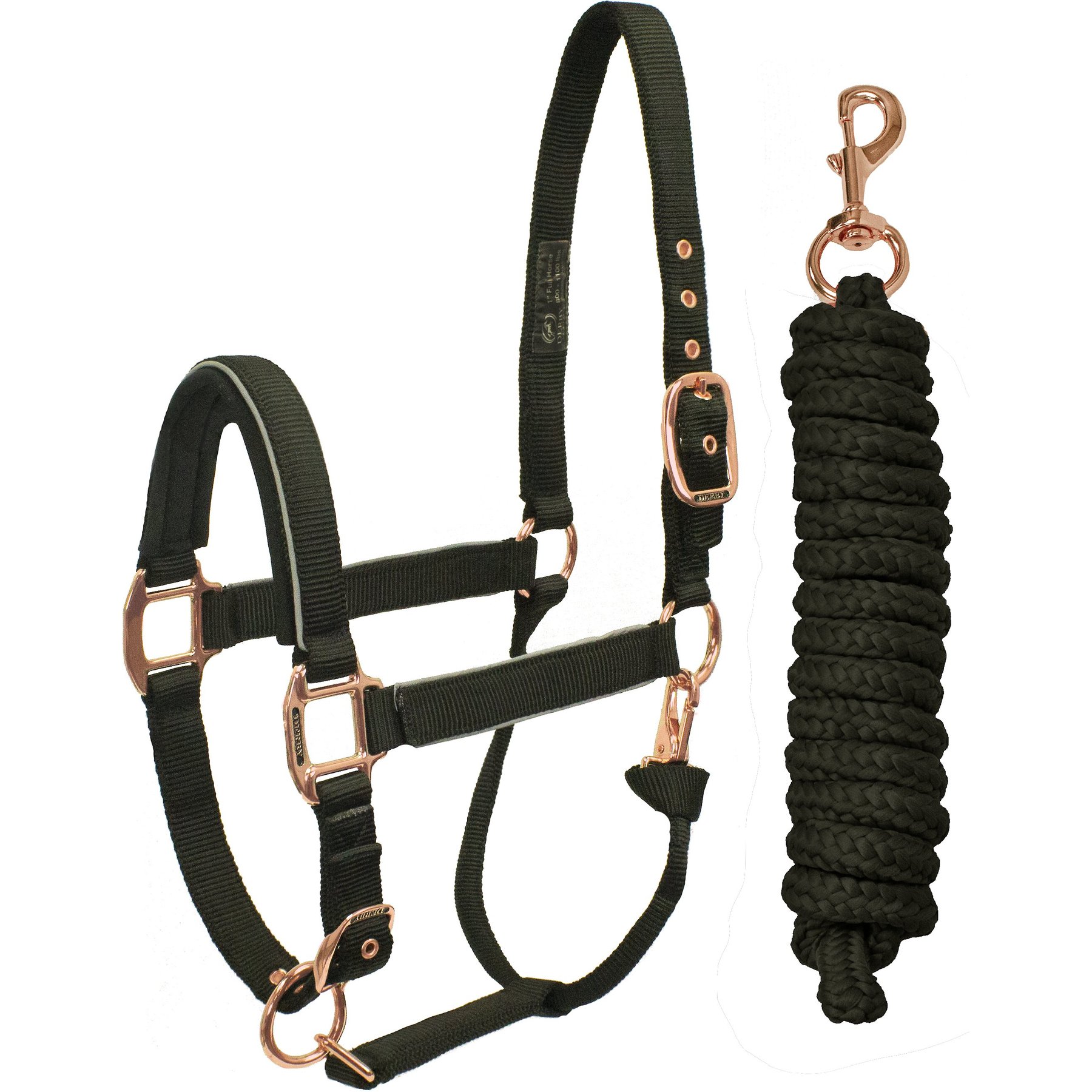 Derby Originals Rose Gold Breakaway Reflective Safety Horse Stable Halter & Lead, Midnight Black, Oversized/Warmblood
