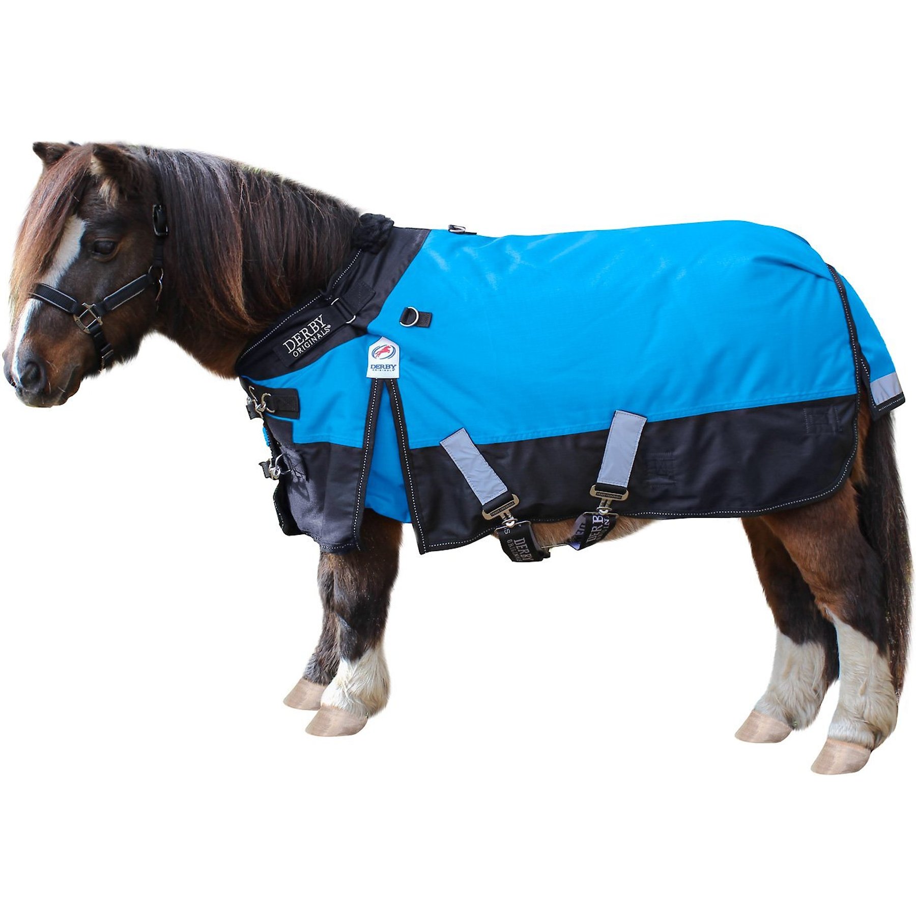 Derby Originals Windstorm 1200D Waterproof Ripstop Heavyweight Mini Horse & Pony Winter Turnout Blanket, Electric Blue with Black Trim, 38-in