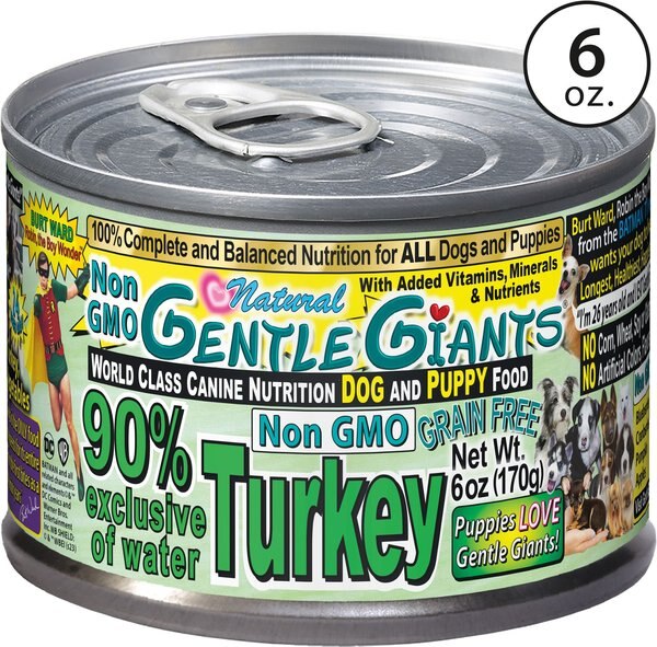 Gentle Giants Non-GMO Puppy Grain-Free Turkey Wet Dog Food, 6-oz can, case of 24 slide 1 of 3