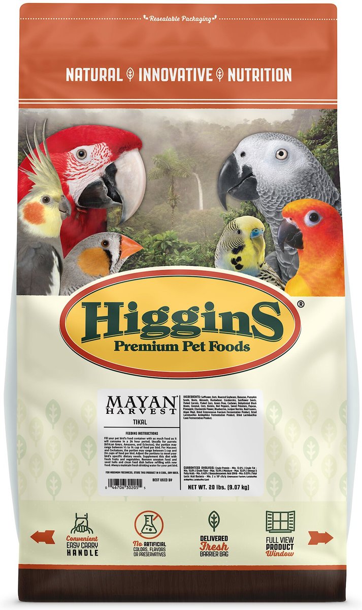 Higgins Mayan Harvest Celestial Food For Pet Birds – Fruit & Nut Blend – USA Made – Parrot Food In Bulk Resealable Bag