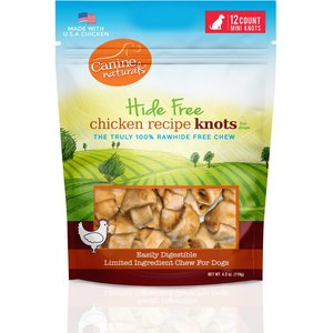 Canine Naturals Hide Free Chicken Recipe Mini Knot Dog Chew Treat, 12 count