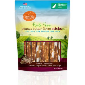 Canine Naturals Hide Free 5-inch Peanut Butter Flavor Stick Dog Chew, 10 count