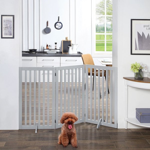 UNIPAWS 3 Panel Free Standing Dog Gate, Gray, Large