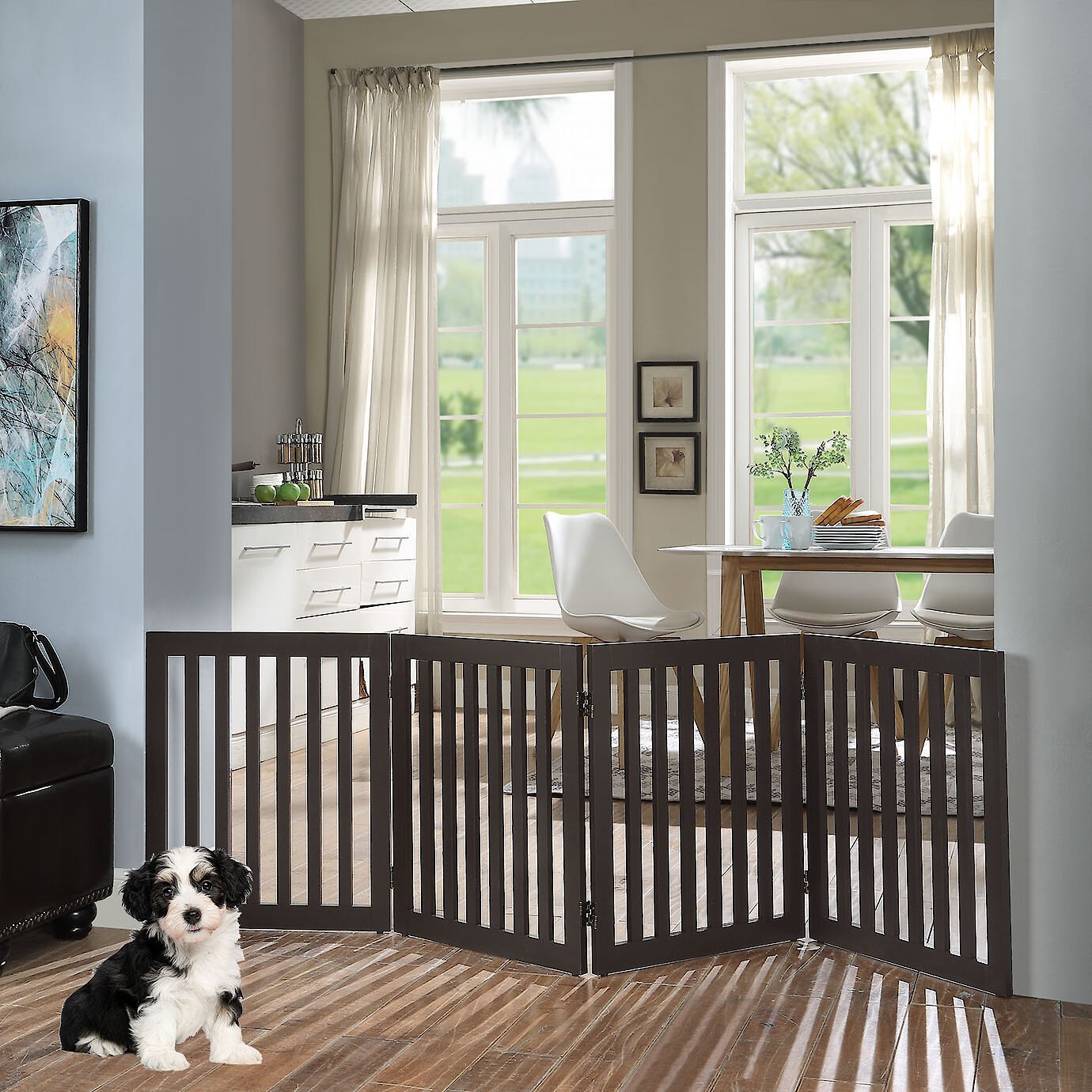 UNIPAWS 4 Panel Free Standing Dog Gate, Espresso, Medium - Chewy.com