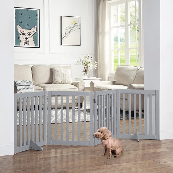 Out of Stock UNIPAWS 4 Panel Free Standing Dog Gate, Gray, Medium