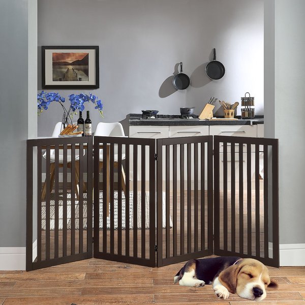 Unipaws 4 Panel Free Standing Dog Gate, Espresso, Large slide 1 of 8
