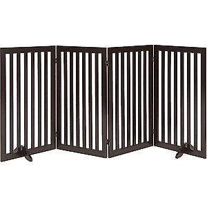 Unipaws 4 Panel Free Standing Dog Gate, Espresso, Large