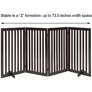 Unipaws 4 Panel Free Standing Dog Gate, Espresso, Large