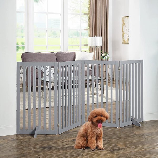 Unipaws 4 Panel Free Standing Dog Gate, Gray, Large slide 1 of 8