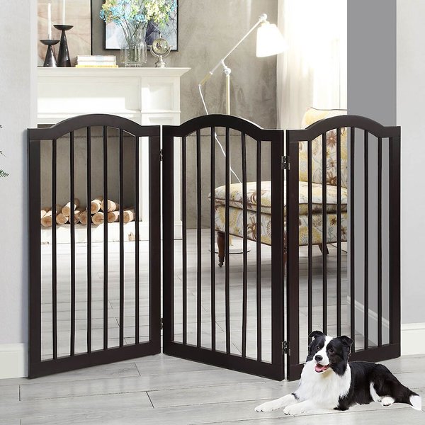 Unipaws 3 Panel Arched Dog Gate, Espresso, Large slide 1 of 7